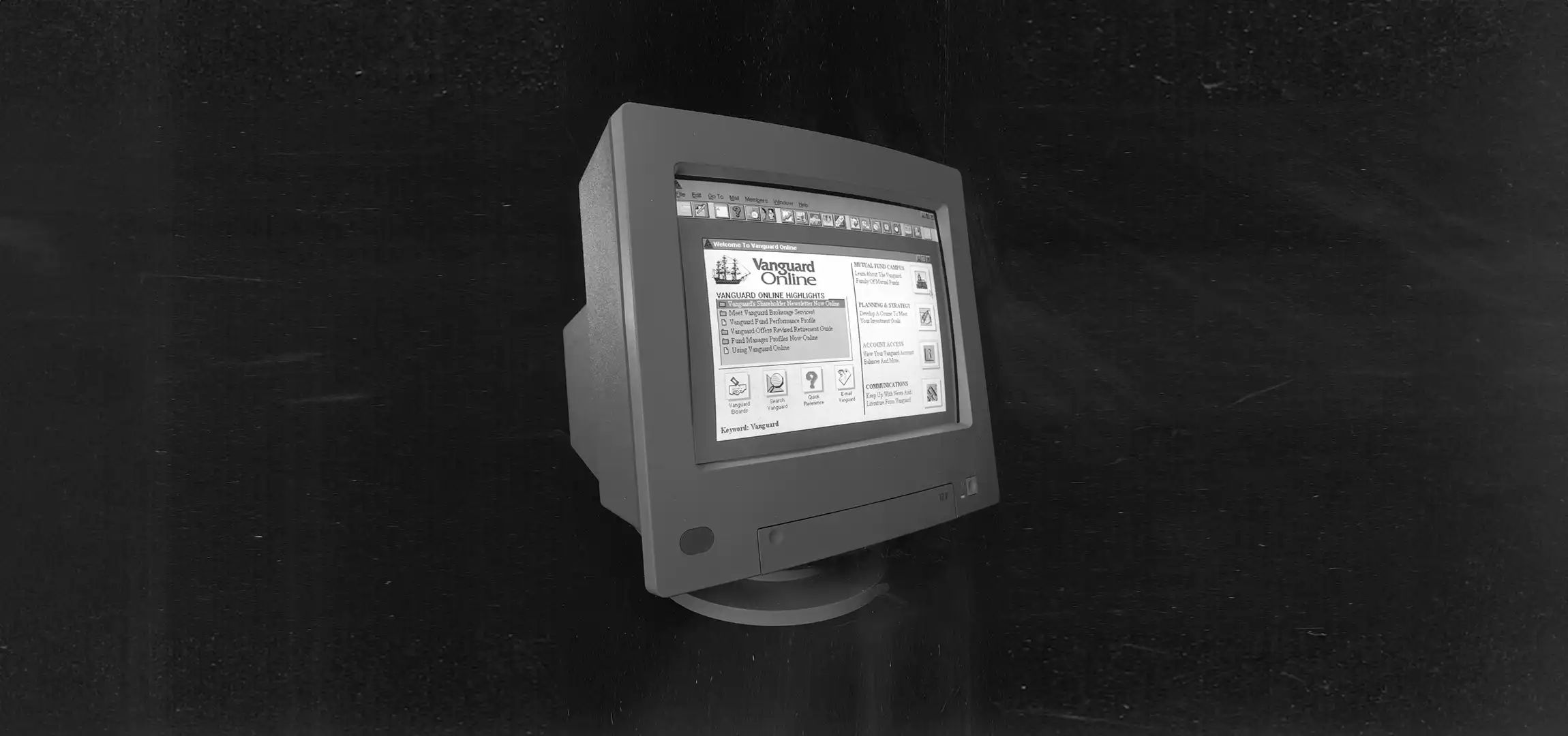 An image displaying the original Vanguard website homepage from 1995 that launched our online experience.