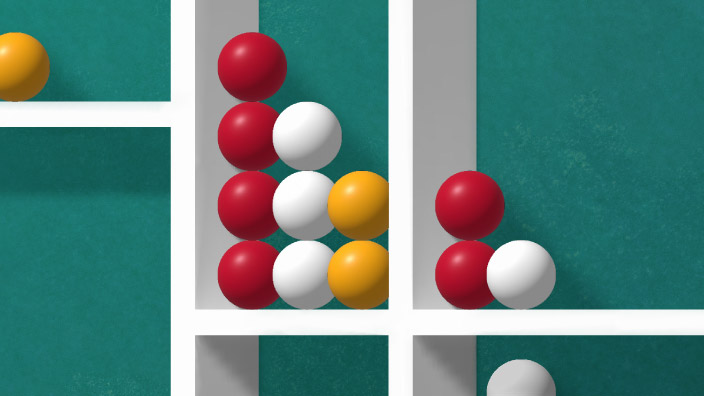 three colored spheres on a graph background